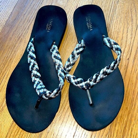 Sonoma Black Braided Thong Flip Flops- Size 8.5/9 - Picture 1 of 5